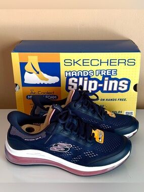SKECHERS SKIP-INS WOMEN'S 8.5 SKECH-AIR ELEMENT SKYLINE NAVY/PINK NEW W/BOX